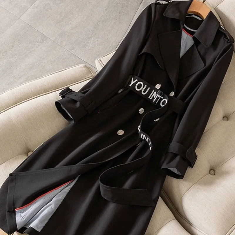 

Trench Women Baggy Chic Korean Fashion Solid Trendy High Street Casual All-match Daily Autumn Office Lady Mid-length Outwear Ins