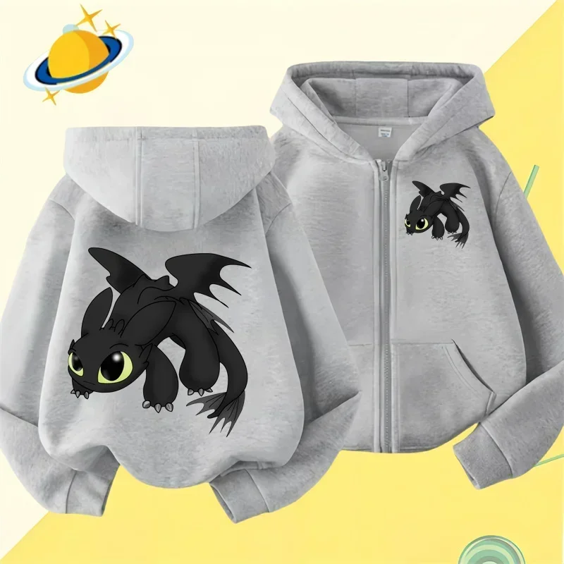 Dragon Master Children\'s zipper hoodie Tooth cartoon print autumn/Winter long-sleeved sweatshirt casual boys and girls clothing