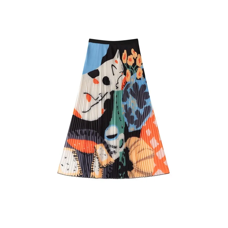 Miyake Pleated 2026 Printed Pleated Skirt for Women Summer New High Waist Slimming Versatile Artistic Mid-Length Skirt Pleat