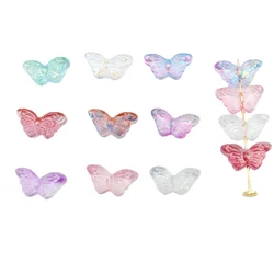 10 PCS 8 * 15mm transparent fantasy colored small butterfly glass beads DIY Charm Hair Accessories Phone Case Nail Enhancements
