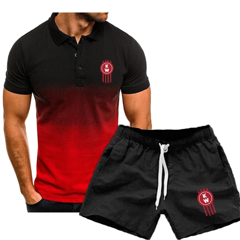 Camiseta de manga curta e shorts masculinos, algodão feito sob encomenda, secagem rápida, estampa do logotipo Kenworth, terno casual, novo, verão, 2022