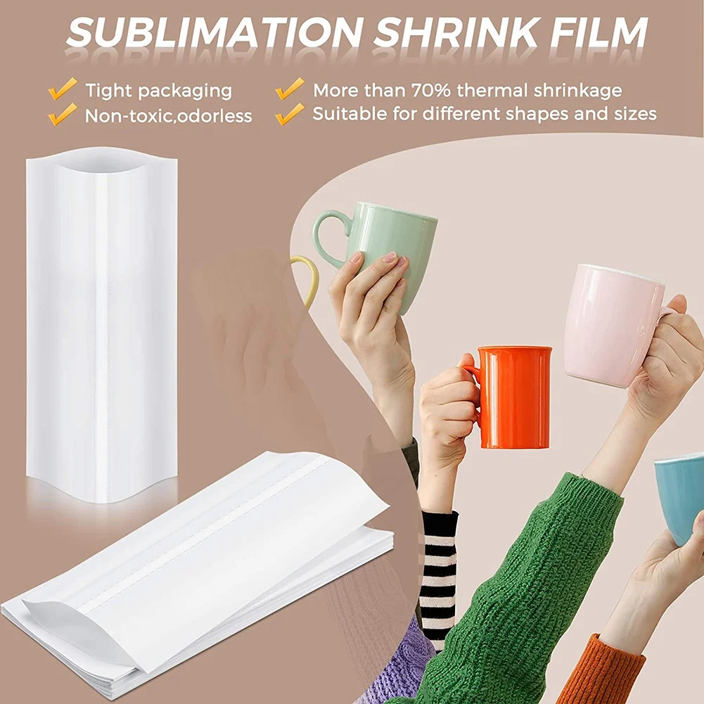 70Pcs Sublimation Shrink Wrap Film 5X10 Inch Heat Transfer Shrink Film Shrink Wrap Bags White Shrink Wrap Bands for Mug