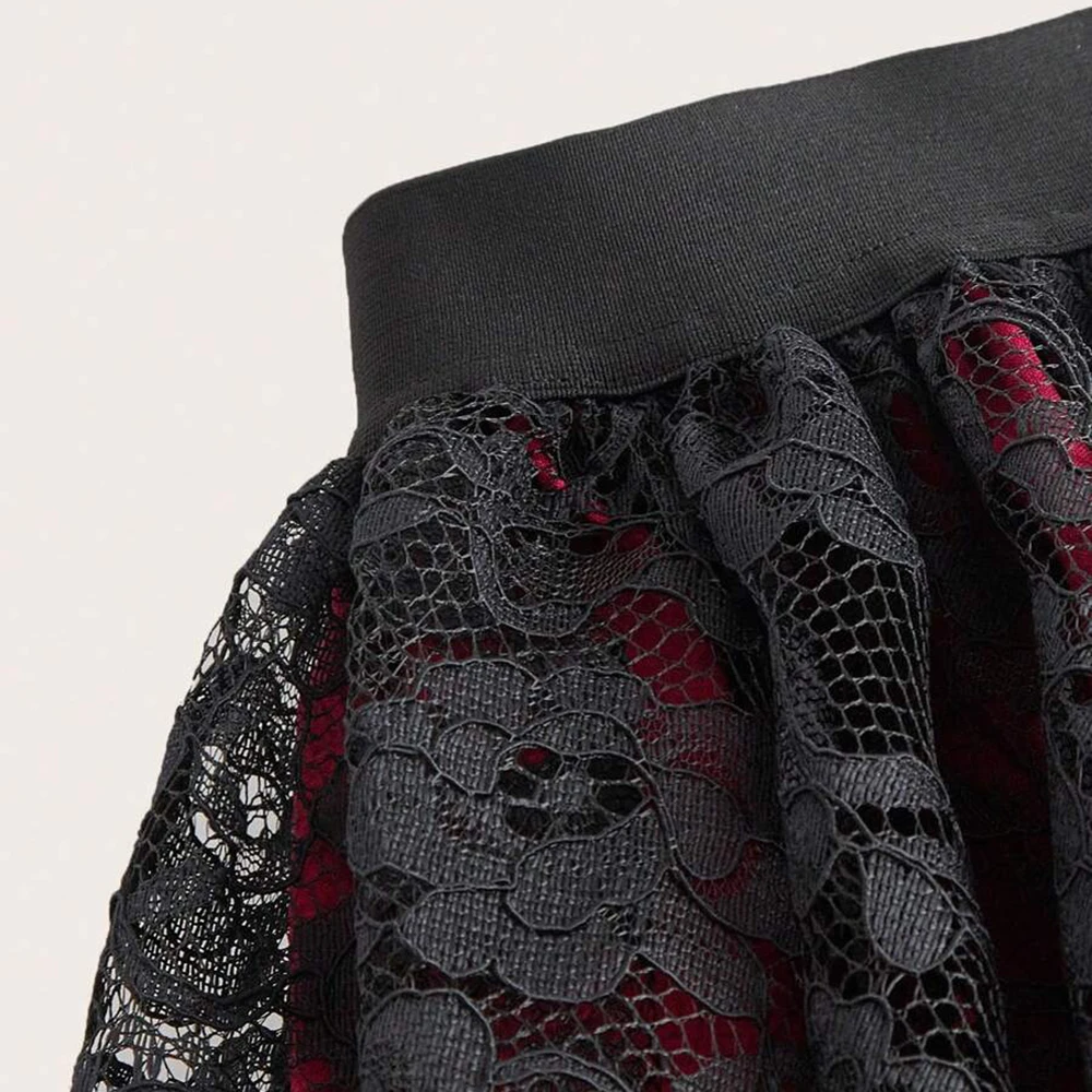 Plus Size Gothic Elegant Women Skirt Lace Front Short Back Long Fashion Irregular Hem High Waist Female Vacation Fashion Skirts