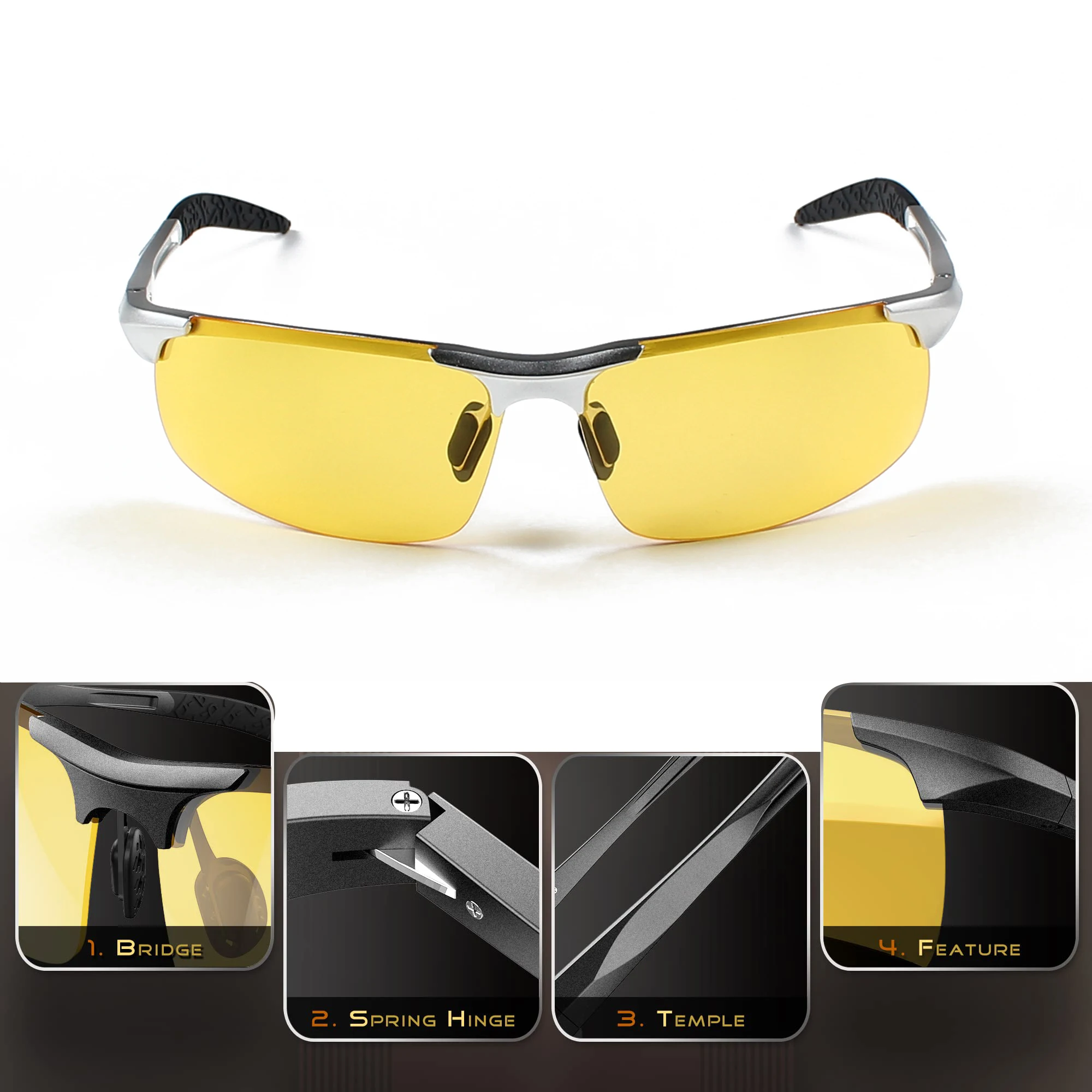 Brand Sunglasses Fishing Sport Men Polarized UV400 Aluminum Rectangle Rimless Sun Glasses Photochromic Night Vision Eyewear 8177