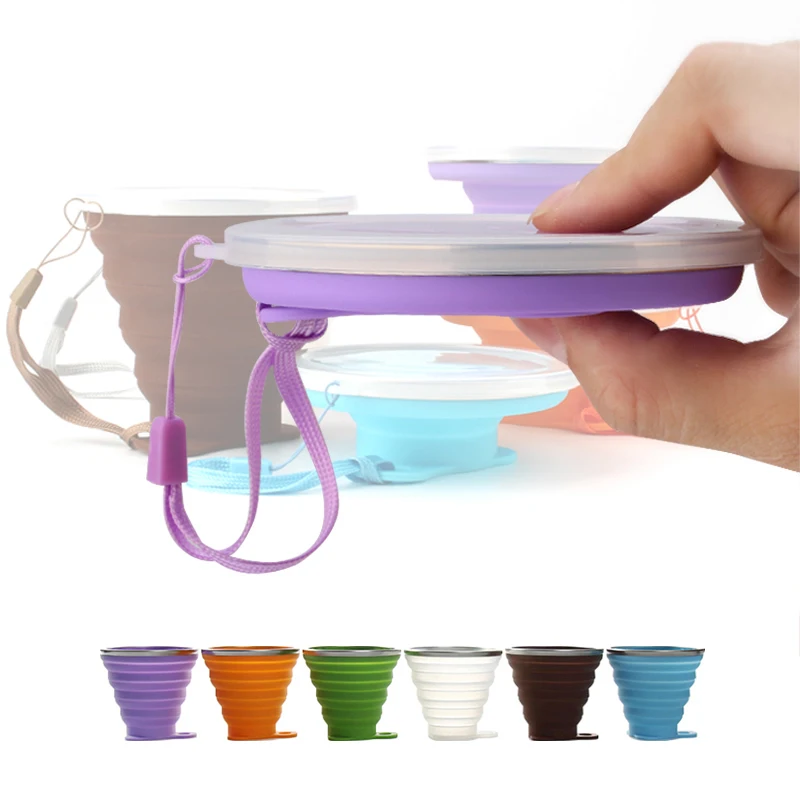 New 270ml Outdoor Silicone Folding Water Cup With Lanyard / Lid Retractable Travel Mini Coffee Cups Portable Gargle coffee cup