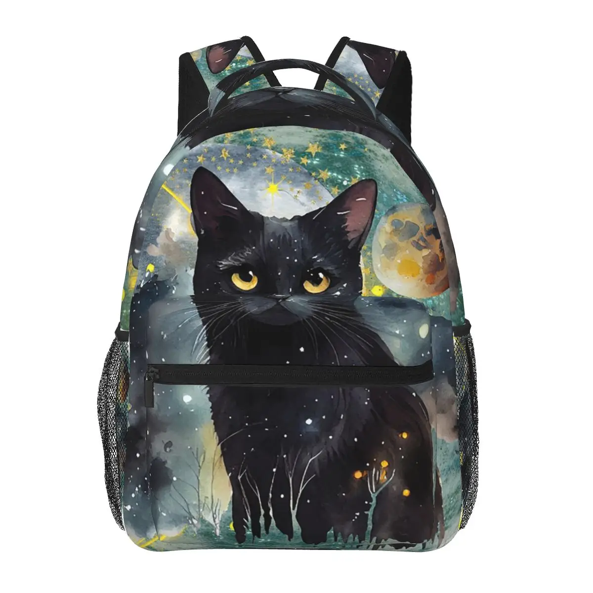 

Mystical Black Cat With Stars Moons Celestial Student Backpack School Bag Hiking Travel Daypack for Kids Bookbag Shoulder Bags