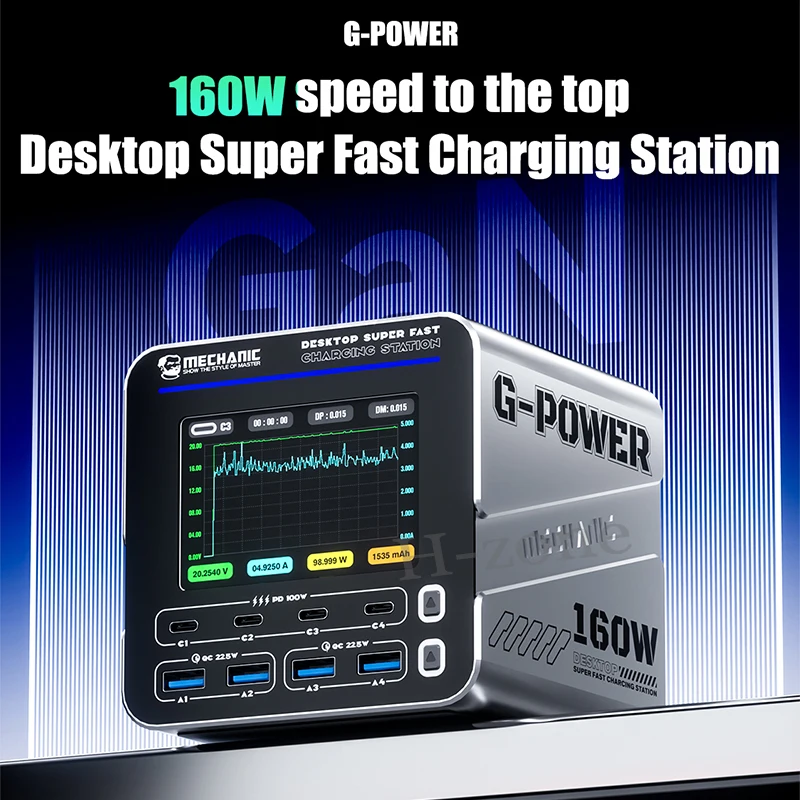 MECHANIC G-POWER GaN Multi-Port Charger 160W for iPhone iPad with 15W Wireless Charging Station Support Wireless Charging Tool