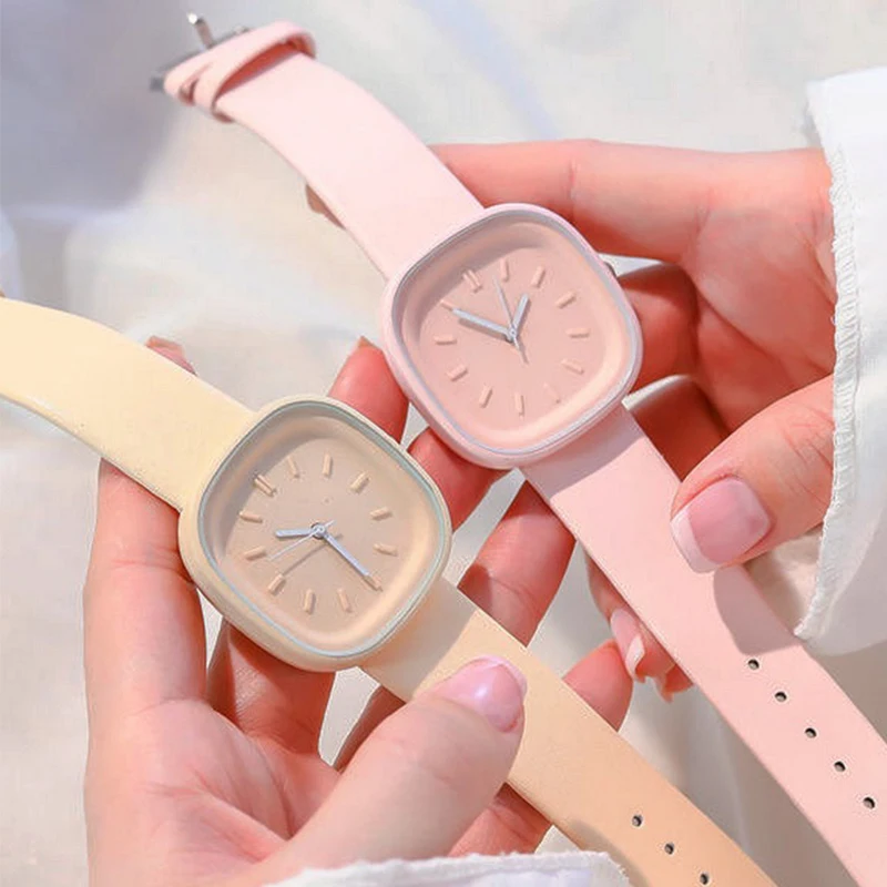 Luxury Sweet Watch Women Korean Brand Square Quartz Watches Trendy Ladies PU Leather Waterproof Watch Simple Wristwatch Clock