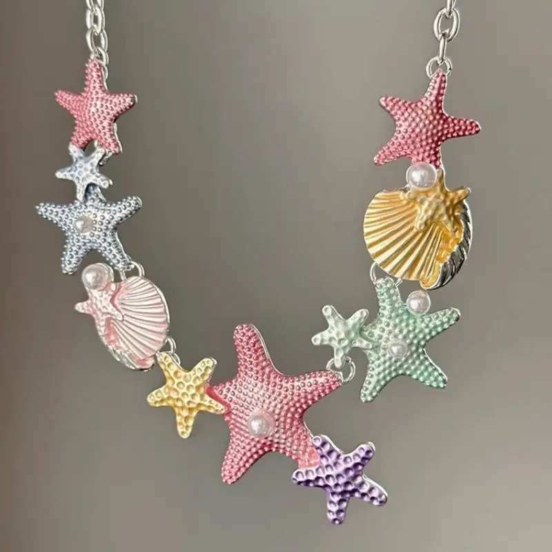 Design sense colorful shell starfish necklace new high-end clavicle necklace female niche exquisite butterfly necklace ornaments