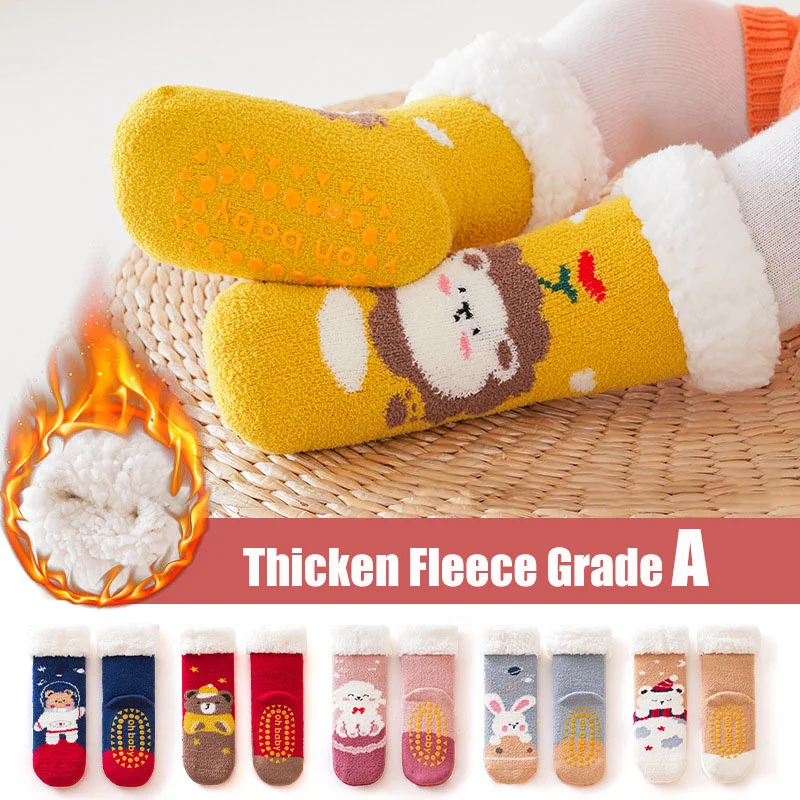 

Winter Warm Baby Socks Coral Fleece Non-slip Floor Sock For Boys Girls Thicken Infant Sock Shoes Cute Clothes Accessories