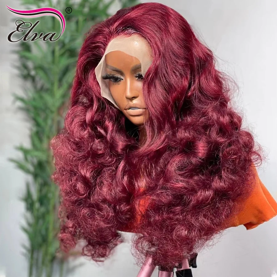 250% Плотность Бордовый 13x6 HD Бесклеевой парик на кружеве спереди Предварительно выщипанные человеческие волосы Готов к готовому 99J Цветные ультратонкие парики на шнурке HD