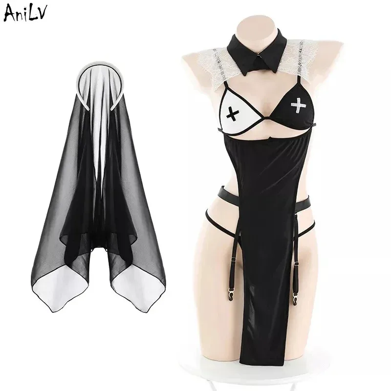 AniLV Halloween Nun Series Costume Women Anime Convent Dress Unifrom Set Cosplay NX8774