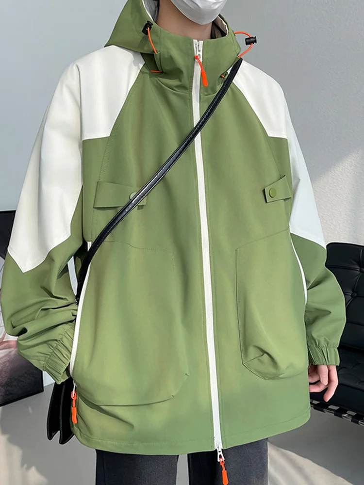 

Color Blo Avocado een Men's Spring Autumn Jaet Casual Spor Workwear Coat Youthful Trendy Polyester Fiber Hooded Zipper