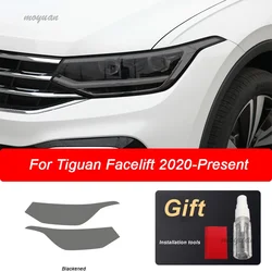 2 Pcs Car Headlight Protective Film Front Light Transparent Smoked Black TPU Sticker For Volkswagen VW Tiguan Facelift 2020 2021