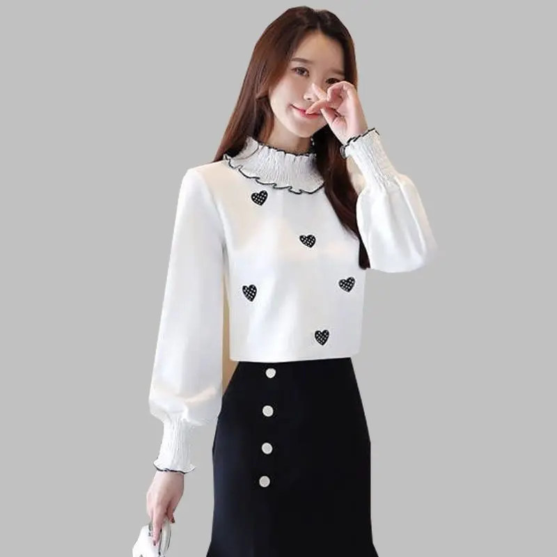 Women's Spring Casual Simplicity Half High Collar Long Sleeve Shirts Women Clothes Fashion All-match Elegant Temperament Tops