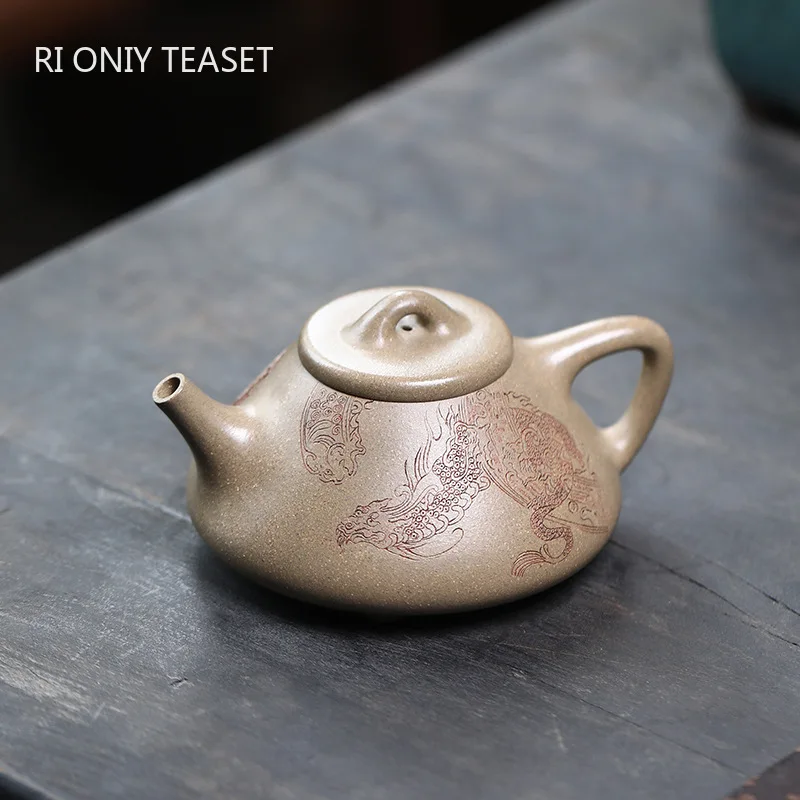 180ml Yixing Purple Clay Stone Scoop Teapot Handmade Tea Pot Beauty Tea Infuser Kettle Chinese Raw Ore Zisha Tea Set Customized