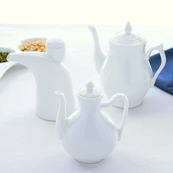 Plain white bone china bottles for oil and vinegar, small ceramic oil dispenser, creative olive oil bottle, bbq sauce dispenser