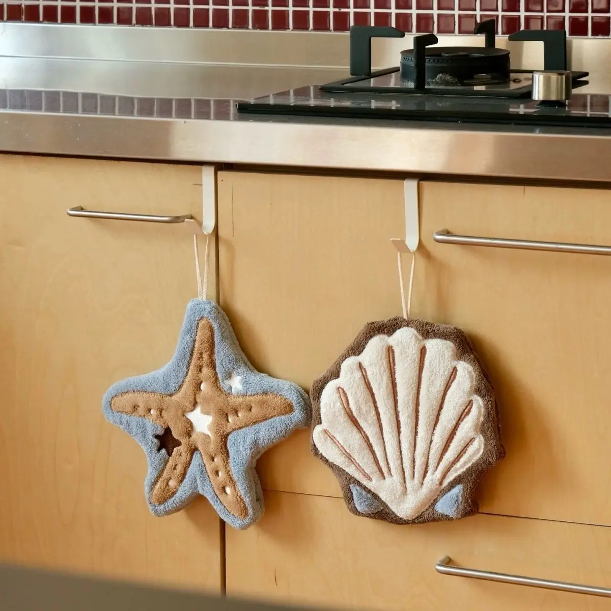 Shell Hanging Hand Towel Coral Fleece Thick Absorbent Quick Dry Kitchen Bathroom Dual Use Soft Skin Friendly