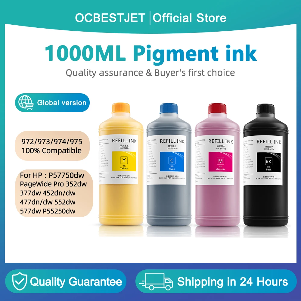 1000ML Pigment Ink for HP 972 973 974 975 for HP Pagewide pro 377dw 452dn 352dw 452dw 477dn 477dw 577dw 552dw P57750dw P55250dw