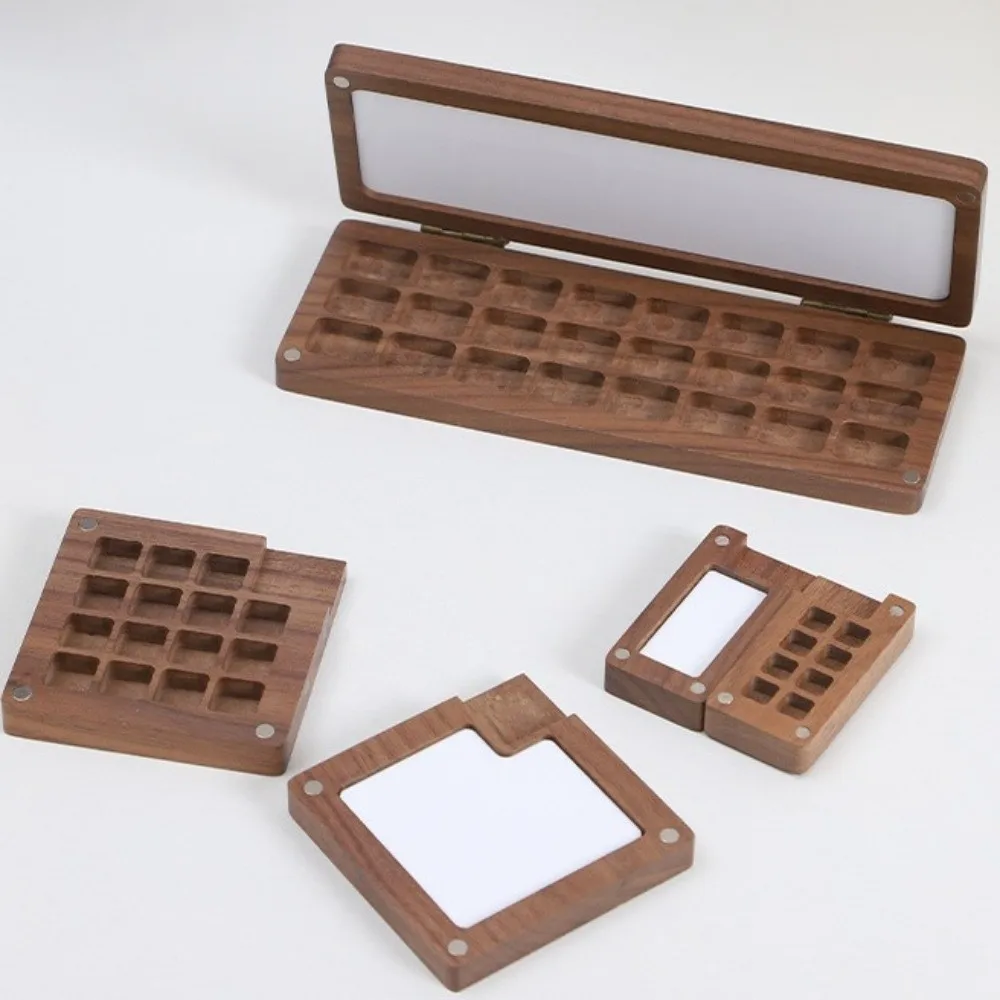 Mini Watercolor Painting Case 24 Grids Magnetic Lid Artist Travel Palette Wooden Gouache Paint Storage