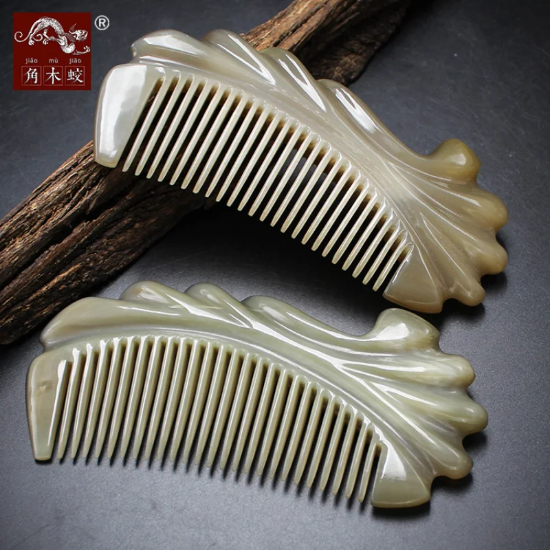 Carved comb made from hornwood and yak horn, thickened version