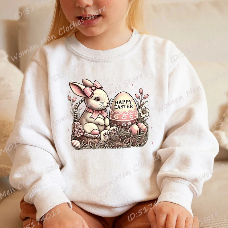 

Bunny & Flower Happy Easter Print Hoodless Sweatshirts For Children Autumn Winter Kids Casual Solid Color Girls O Neck Pullovers