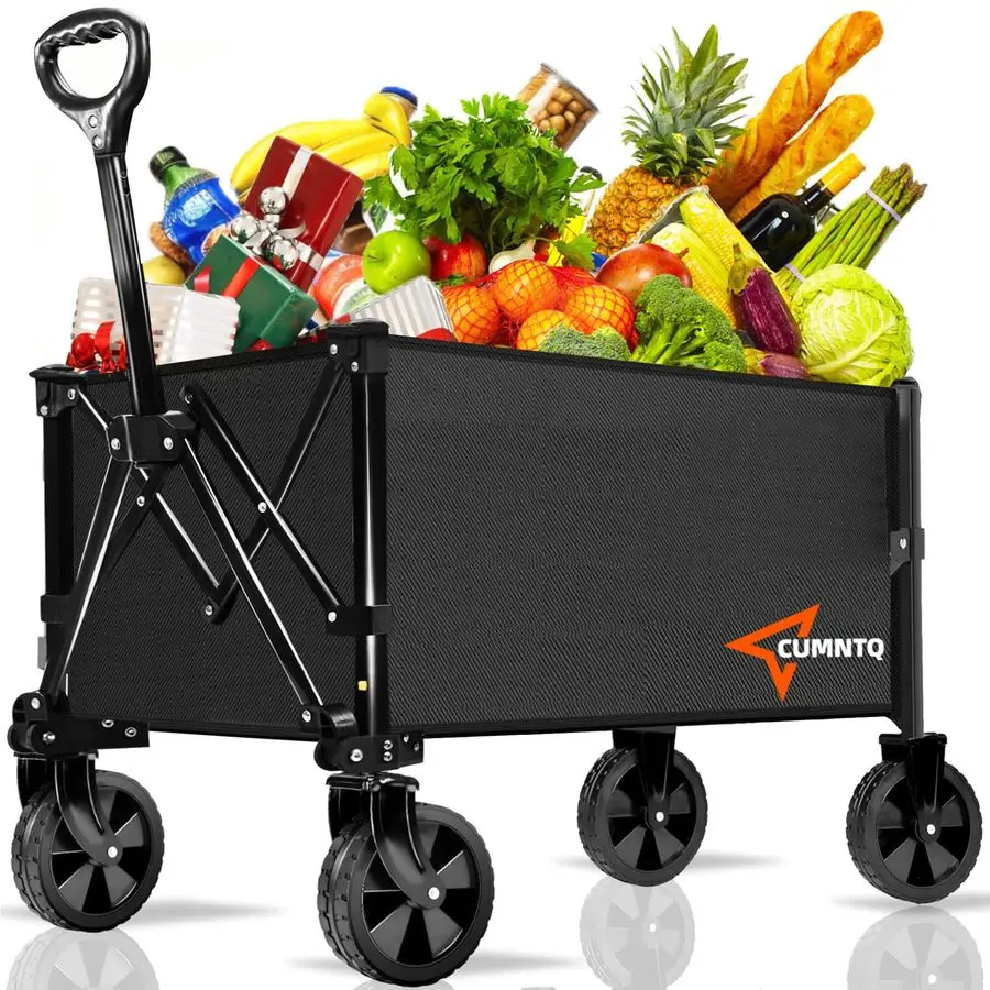 

Folding Wagon, 350lb Weight Capacity Collapsible Wagon with AllTerrain Wheels, Cup Holders and Adjustable Handle Utility Wagon,