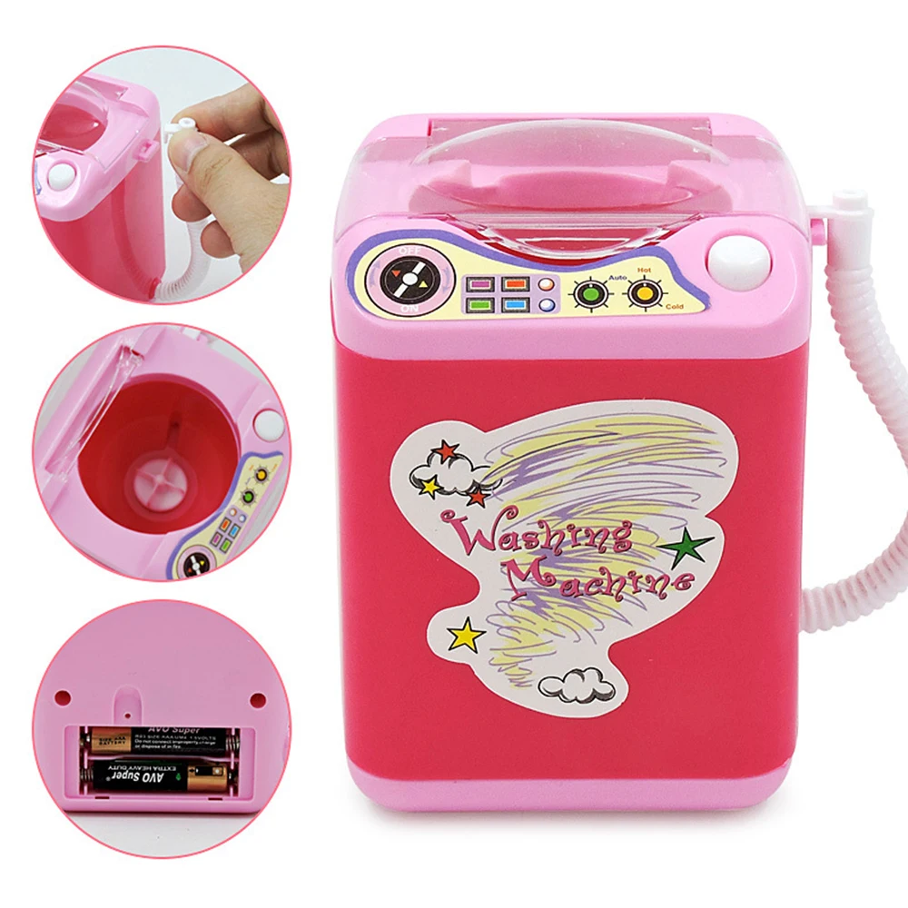 Kids Electric Washing Machine Toy Powder Brush Powder Puff Cleaning Machine Girls Play Home Toys Automatic Cleaning Washing Toys