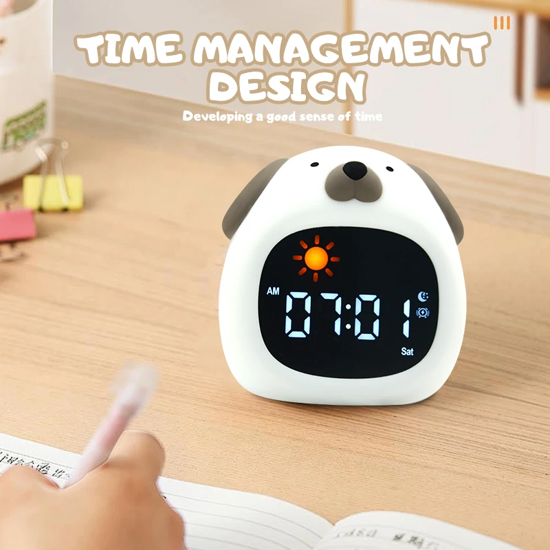Night Light Clock Cat Baby Sleeping Training Musical Alarm Clock Led Night Table Light Children Sleep Training view 4