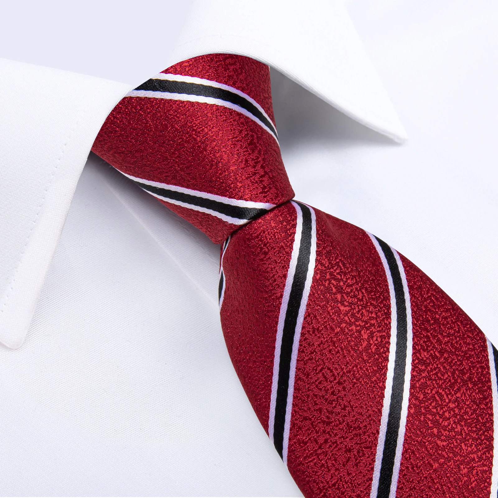 Red Ties for Men Striped Paisley Formal 8cm Wedding Party Business Necktie Pocket Square Cufflinks Gift Wholesale