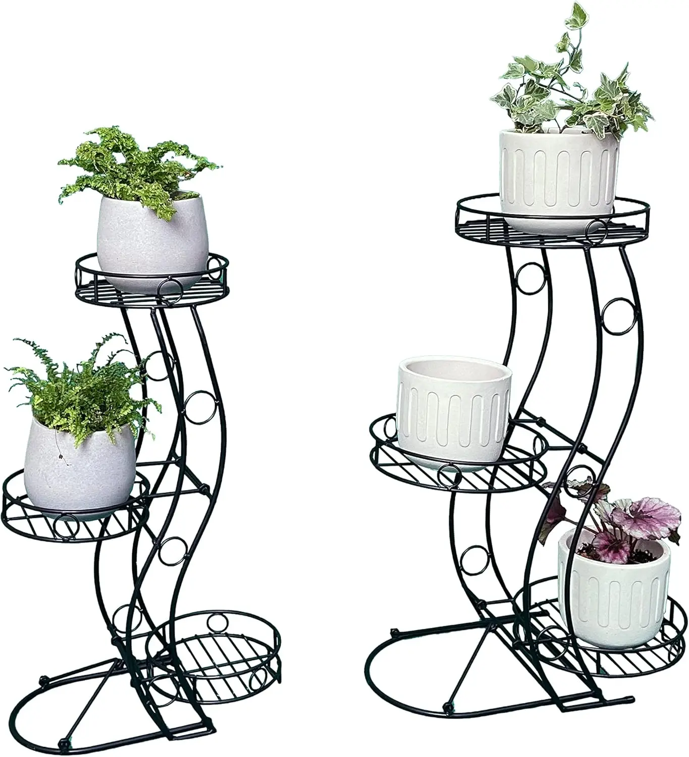 Three Flower Pot Collapsible Plant Stand Patio Stand Holder Rack for Indoor Outdoor Garden, No-Assembly Needed, Black