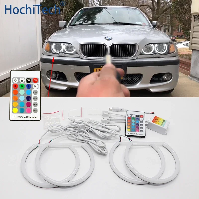 For BMW 3 5 7 Series E36 E38 E39 E46 525i 528i 530i 540i 320i 325i 745i 740i Cotton RGB Angel Eyes Ring Kit 4D 16 Colors Flash