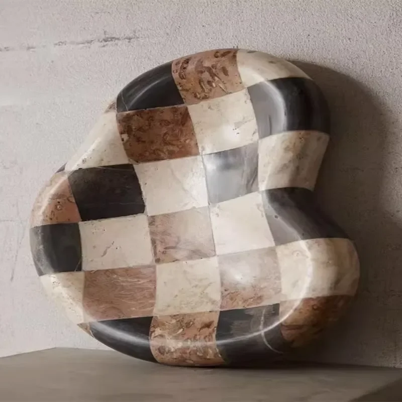 SAIDKOCC Natural Marble Mosaic Jewelry Tray 20x15x4.5cm Black White Brown Mixed Color Ring Storage Dish Irregular Coffee