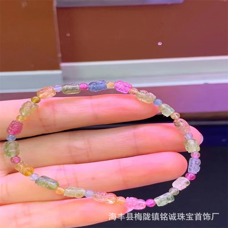 Natural Tourmaline Pi Xiu Bracelet Macaron Crystal Transparent Women's Simple Single Circle Bracelet