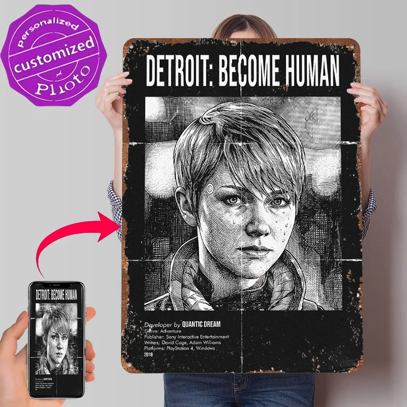 Affiche Detroit: Become Human, plaques métalliques vintage personnalisées, art mural rétro, plaque en étain pour accessoires de bar, décorations pour la maison