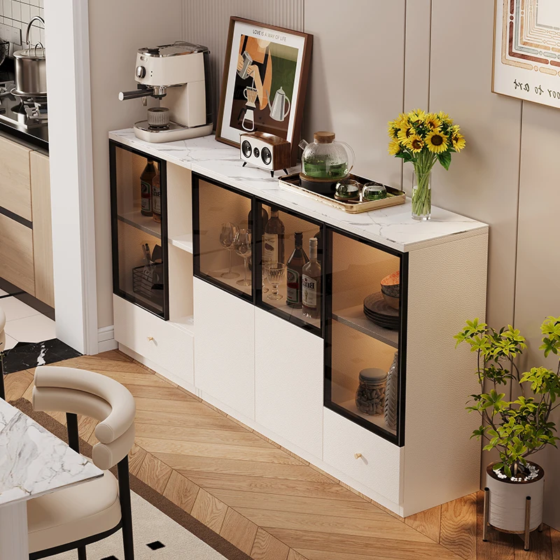 

French cream wind rock slab dining side wine living room locker water bar integrated cabinet kitchen