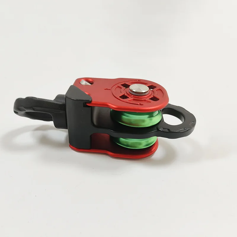 Outdoor Rock Hardware Lifting Pulley Dual Swivel Loop Aluminum Single Wheel Construction High Lift Load Accessory