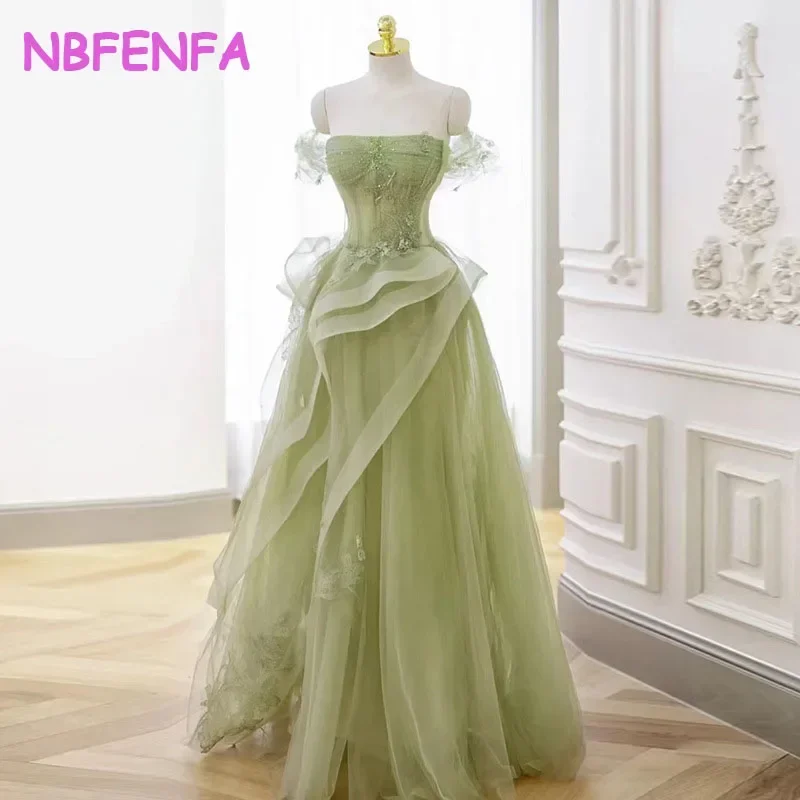 

NBFENFA Green Tube Top Fresh Evening Dresses 2024 New Host Annual Meeting Host Performance Prom Dress Summer Vestidos De Gala