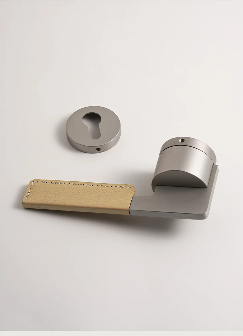 DOOROOM Luxus-Türschloss in Kamelfarbe mit Leder-Einlage, Matt-Nickel Stabförmiger Griff, Minimalistisches Innentür-Zubehör für Schlafzimmer – Detail 13