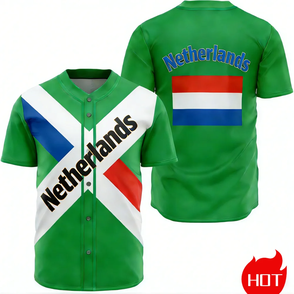 3D Netherlands Flag Badge Baseball Jersey Men's Women's Short Sleeve Jersey Hip Hop Trend Streetwear team Custom baseball jersey