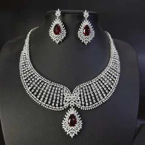 2025 New Dubai Jewelry Set Angel Design Bride Necklace Earring Set AAA Cubic Zirconia Women's Wedding Accessories