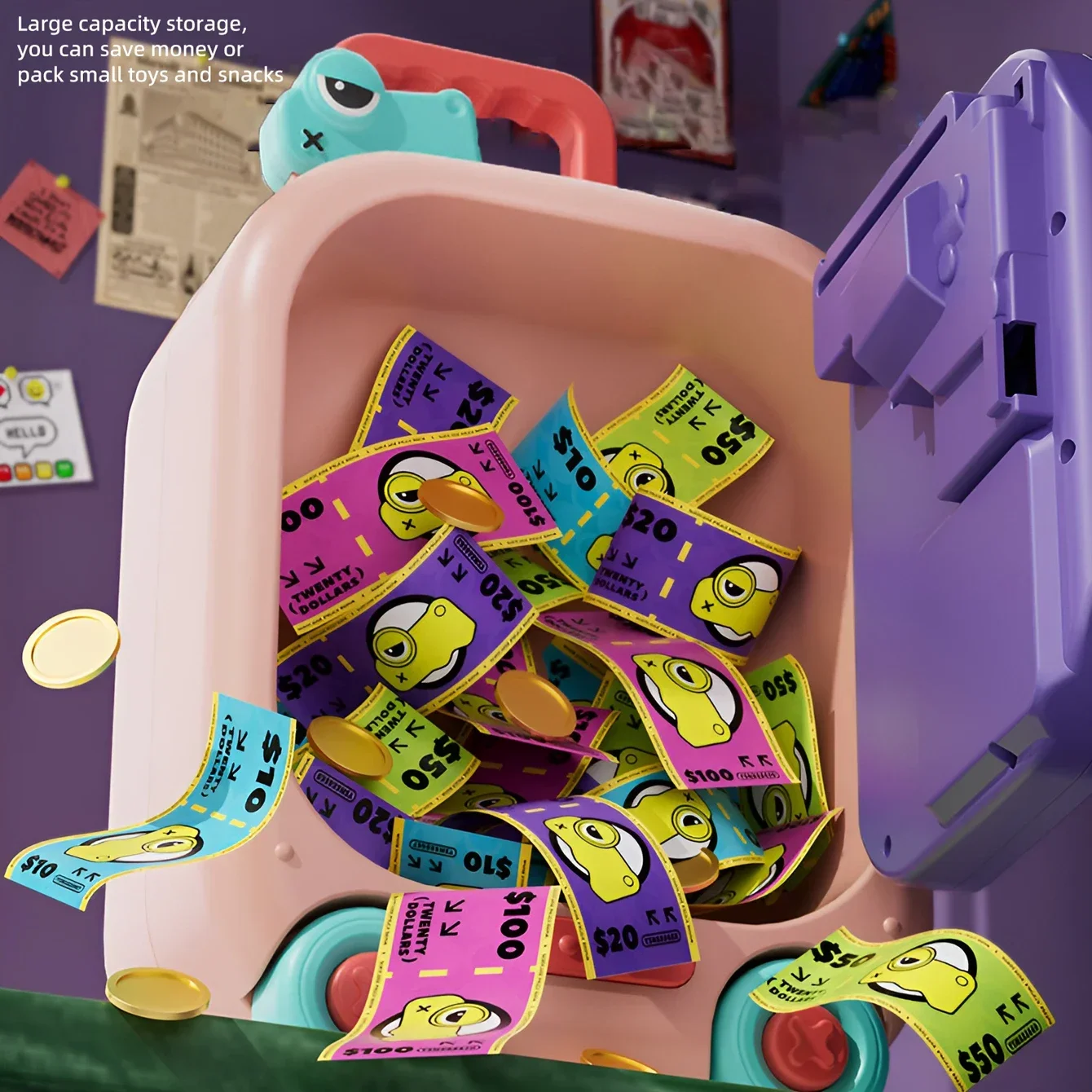 Hucha con contraseña para deslizar, música, gran capacidad, portátil, multifuncional, caja de ahorro de dinero, tarjeta, juguetes para niños, regalos