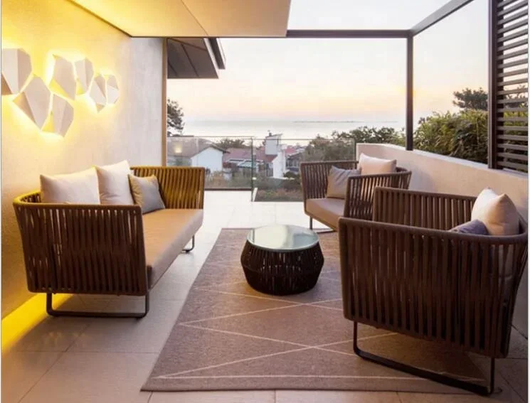 European style simple modern metal and belt living room garden patio balcony kettal L shape sofa set