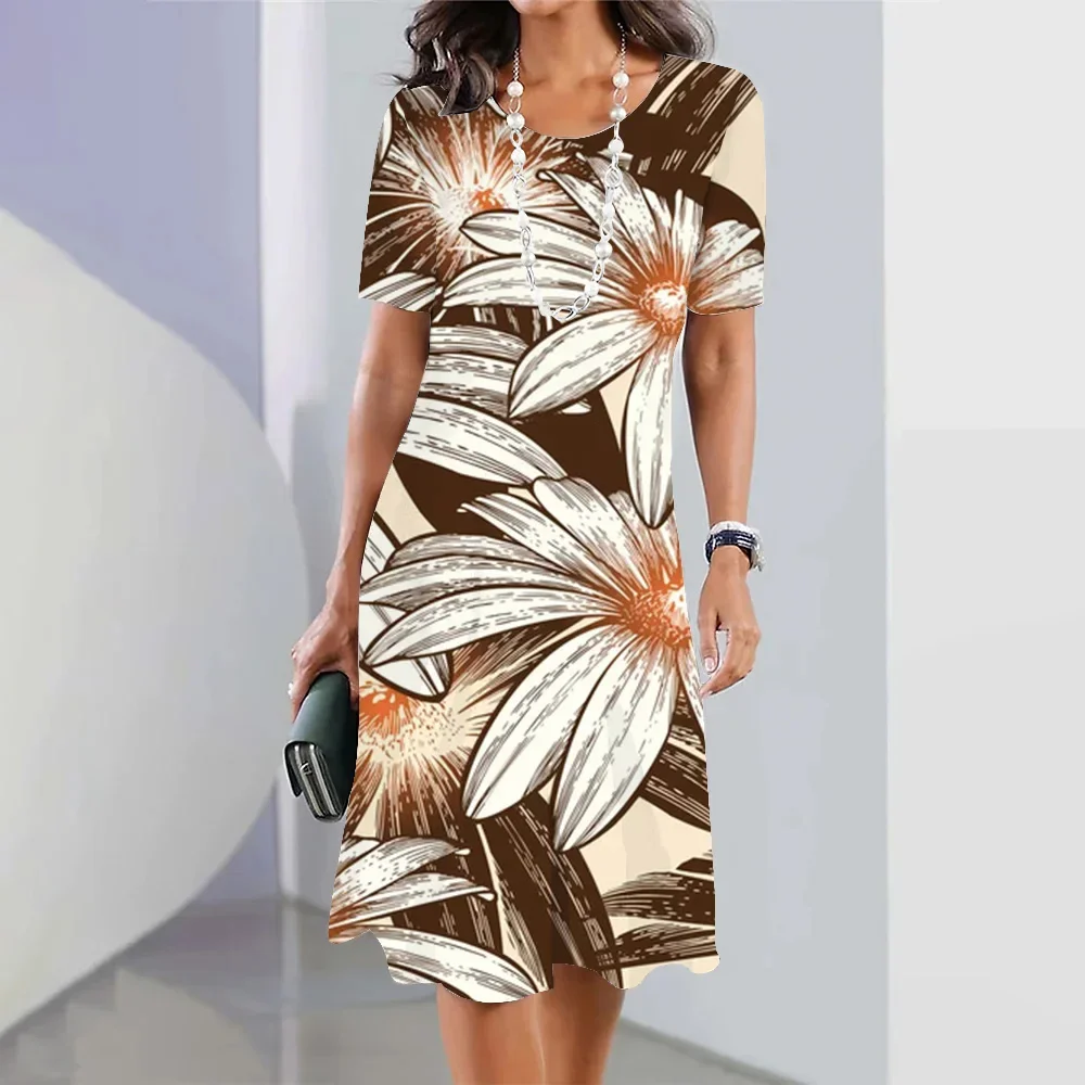 

Floral Print Women's Dress Short Sleeve Crew Neck Party Evening Dress Fashion Women's Dress Fashion Women's Knee-Length Dress