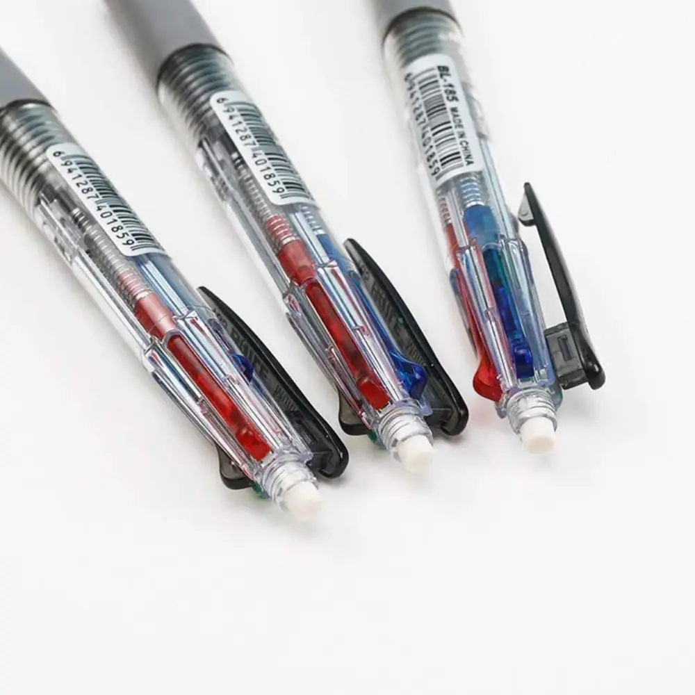 4pcs 4 Colors Ball Pen Multicolor Ballpoint Pens 5 in 1 Clip-on Multicolor Retractable Pen with Pencil&Eraser Rubber Grip