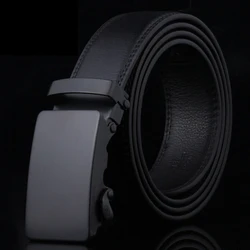 Men Leather Belt Metal Automatic Buckle Brand High Quality Luxury Belts For Men Famous Work Business Black Cowskin PU Strap