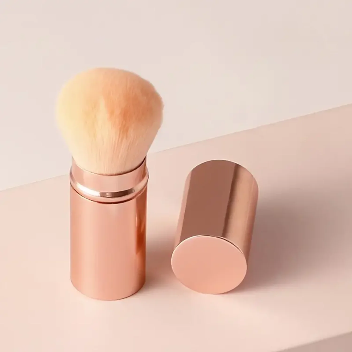 

Retractable Travel Kabuki Makeup Brush for Foundation, Blush, Bronzer, Powder - Pink/Black Aluminum, Travel-Friendly Mascara Bbl