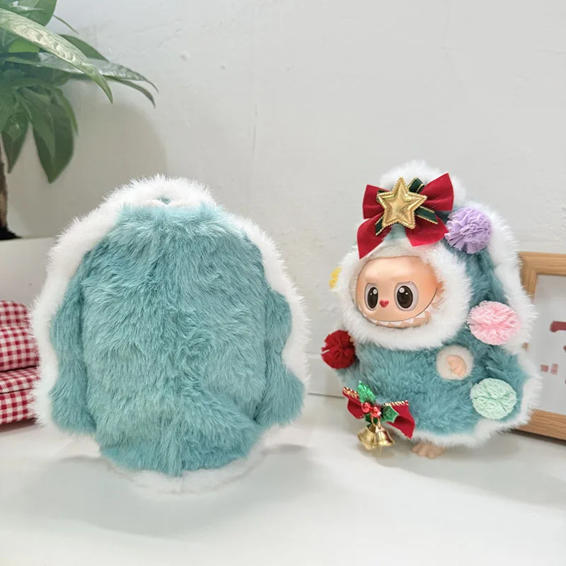 Labubu 1st-3rd Gen Keychain Outfit Set Christmas Costume with Ornamental Balls & Bells for 17cm Blind Box Vinyl Doll Clothing