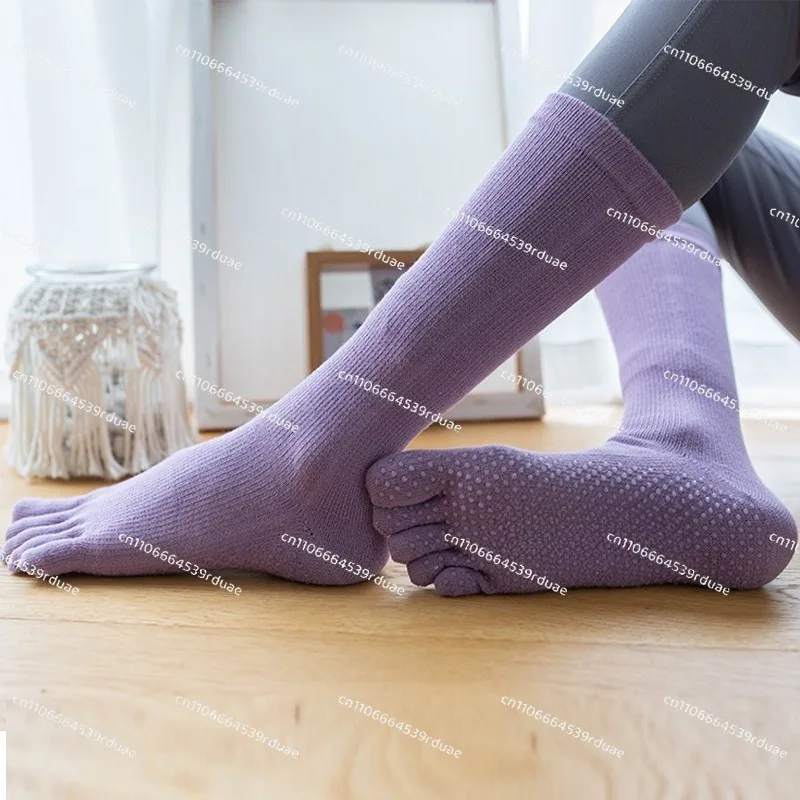 Non-slip Pilates yoga socks solid color point rubber bottom five-finger socks sports fitness sub-toe socks