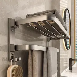 Gun ash towel rack Space aluminum bathroom integrated perforation-free toilet Toilet storage rack Wall mounted bath towel rack